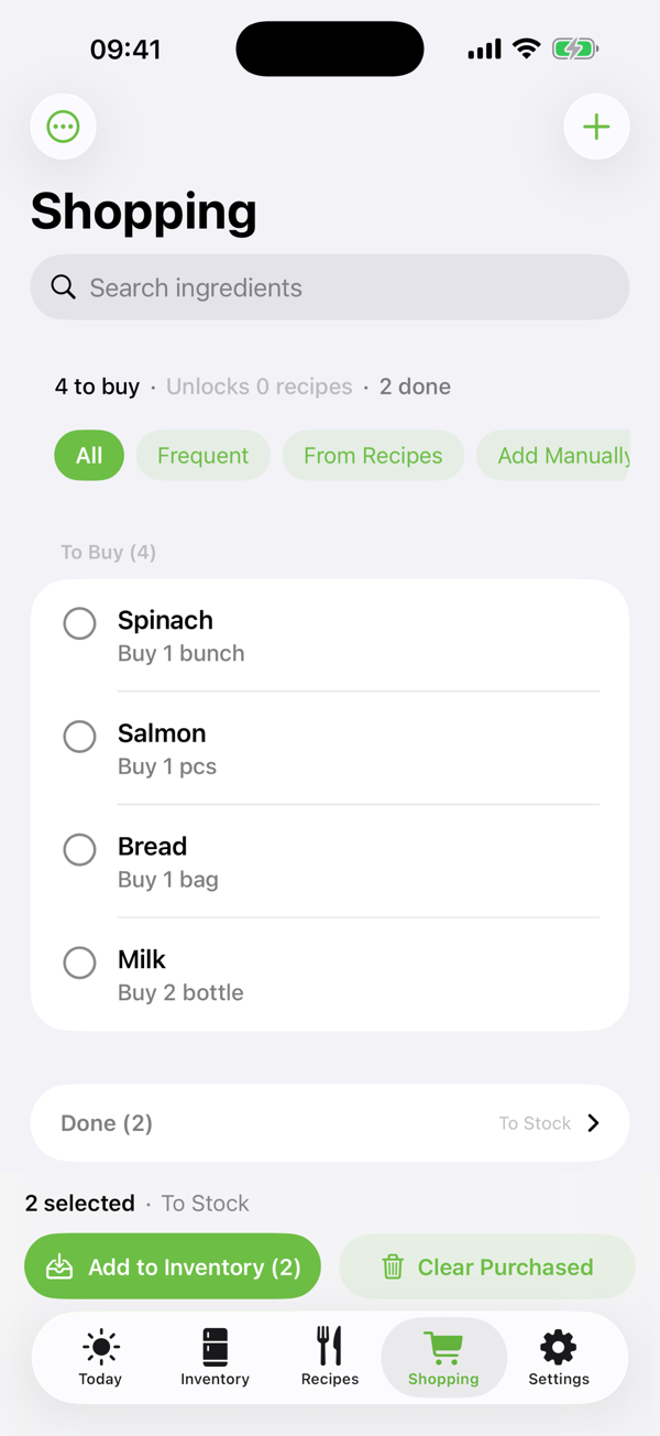 Pantry — Shopping list